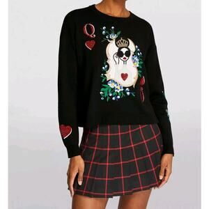 Alice+Olivia Sweater Black Wool Blend Queen Gleeson Embellished Size XL